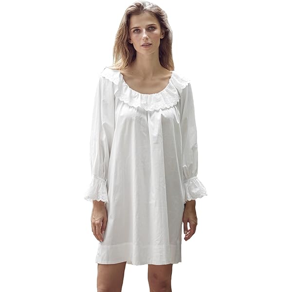 Qikegoods 1OO% Cotton 2 Pieces Victorian Nightgown Set Ladies Long